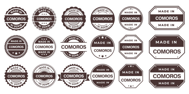 Made in COMOROS Vintage Stamp Badges Collection, Made in COMOROS Retro Badge & Stamp Logo Collection