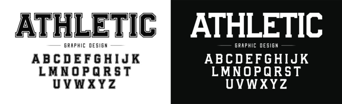 Athletic font. Classic college sport font in american style for football, baseball or basketball logos and t-shirt. Athletic department typeface, varsity style font. Vector
