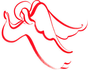 Fototapeta premium Watercolor angel drawing in red. Christian Christmas nativity scene element. Hand drawn holy spirit for greeting card on transparent background.