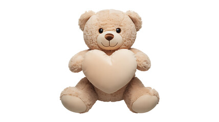 Obraz premium Cute light brown plush teddy bear holding a large white heart against a black background plush toy