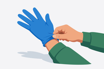 Person wearing blue protective glove for hygiene and safety