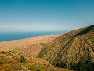 Obraz premium aerial view of Panorama Shatyly Issyk-Kul, Bokonbaevo. Kyrgyzstan