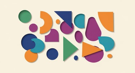 Fototapeta premium Vibrant collection of overlapping and layered geometric shapes creates a dynamic abstract composition