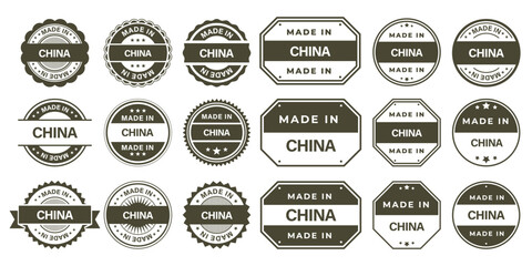 Fototapeta premium Made in CHINA Vintage Stamp Badges Collection, Made in CHINA Retro Badge & Stamp Logo Collection