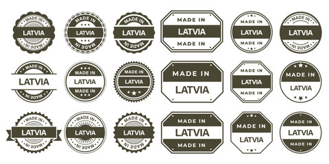 Obraz premium Made in LATVIA Vintage Stamp Badges Collection, Made in LATVIA Retro Badge & Stamp Logo Collection