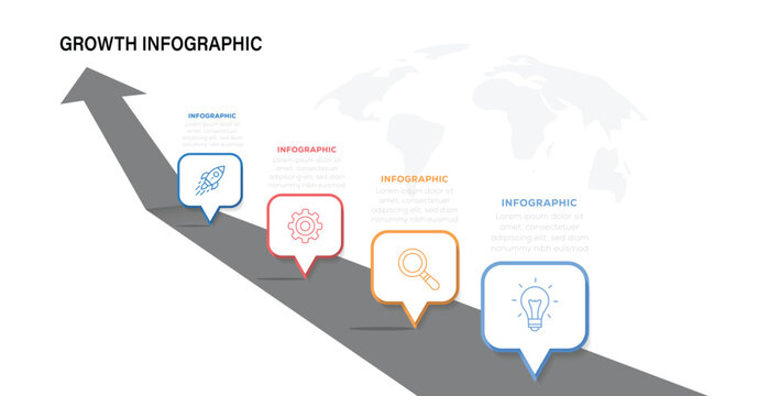 Growth info graphic template with 5 steps or options. Flat business info graphic diagram vector slide presentation template. 