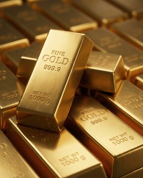 Fine Gold Bullion Bars, 1000g Ingot Stack, Wealth Finance Investment, Precious Metal Money, Economy Asset, Inflation Hedge, Banking Reserve, Shiny Treasure, Financial Market Value