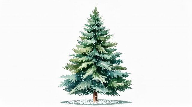 Watercolor evergreen tree with scattered white dots on white background