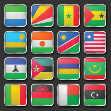 Square World Flags with Metallic Borders, Premium Square Flags with Chrome Metallic Edges