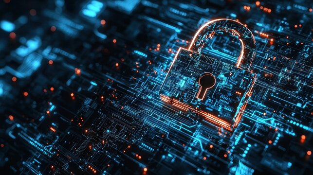 Digital security unlocked padlock concept