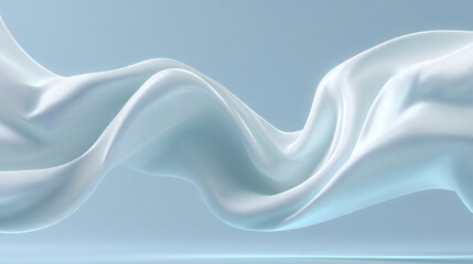 Abstract smooth waves of white fabric on soft blue background symbolizing freshness, softness, and premium laundry cleanliness.
