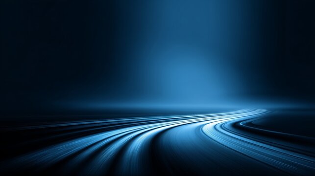 abstract blue motion blur background with road shaped light lines