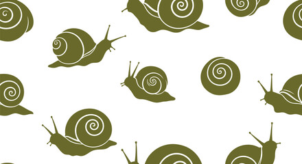 Seamless snail pattern vector clipart in olive green, minimalist animal background design © azad