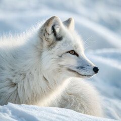 Obraz premium a beautiful white arctic fox sitting calmly against a white background