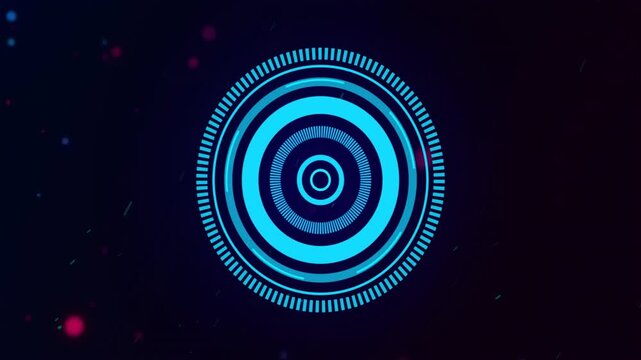 Central concentric rings growing and pulsing, causing specks drifting and glitch streaks for HUD