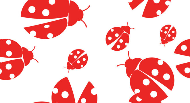 Red ladybug vector clipart seamless pattern, minimalist insect illustration for spring designs