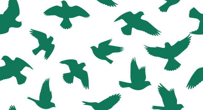 Green bird silhouette seamless pattern vector clipart for backgrounds and textile design