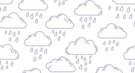 Rain cloud seamless pattern vector clipart, outline weather background for kids and design