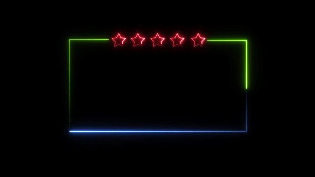 Neon bright customer review frame icon red color Animation. Abstract  five Star frame icon. Customer review giving 5 star feedback 4k video. 