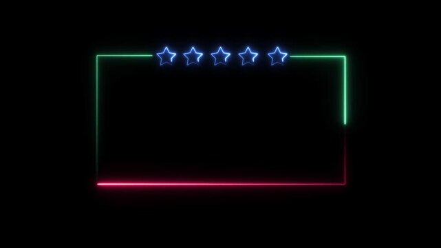 Neon bright customer review frame icon royal blue color Animation. Abstract  five Star frame icon. Customer review giving 5 star feedback 4k video. 