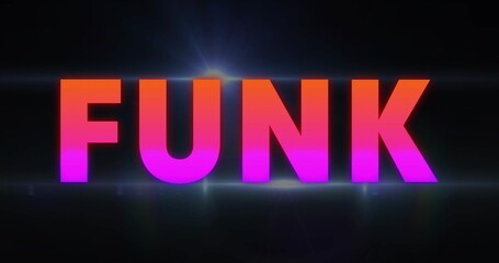 Obraz premium Displaying bold 3D text reading FUNK, glowing with neon gradient in studio, with lens flares