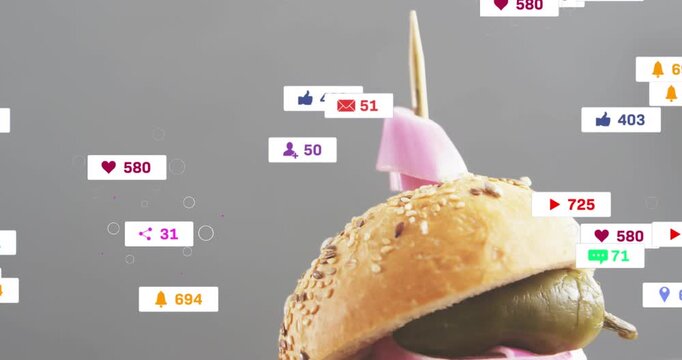 Slider emerging from lower-right while icons floating, clustering, clearing to show engagement