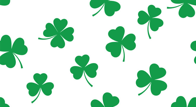Green shamrock vector clipart seamless pattern for St. Patrick's Day festive backgrounds