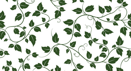 Green leafy vines seamless pattern vector clipart for nature backgrounds and botanical designs