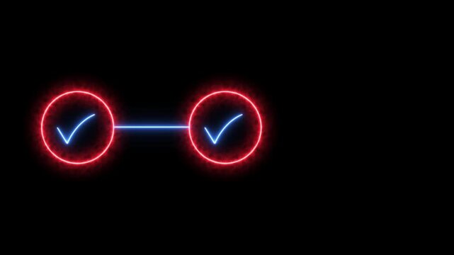 Neon bright 3 step infographic process with check mark icon royal blue color animation. Abstract beautiful Step-by-Step Guide.
