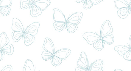 Fototapeta premium Seamless butterfly vector clipart pattern in light blue outline for spring backgrounds
