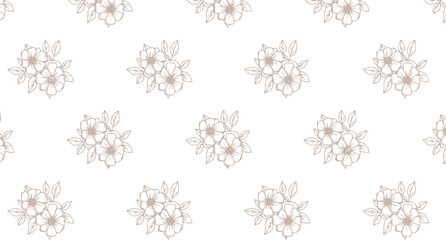 Seamless Floral Pattern Vector Clipart in Beige Line Art Style for Elegant Wedding Design