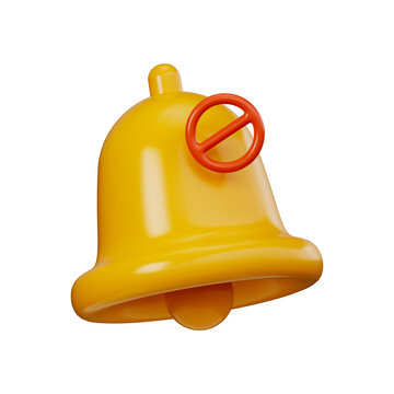 Yellow Notification Bell with Prohibited Sign Icon 3D Render