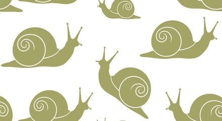Seamless snail vector clipart pattern in olive green, minimalist animal illustration background © azad