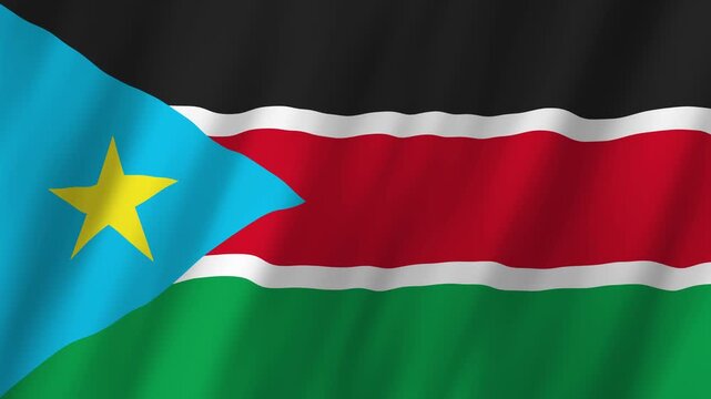 South Sudan Flag Waving on Wind, Realistic 4K Background Animation