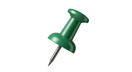 Green push pin isolated on transparent background