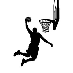Man dunking basketball with athleticism and skill. © Rohimimon