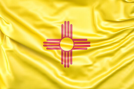 New Mexico state flag flowing fabric texture representing American identity. 3D rendering
