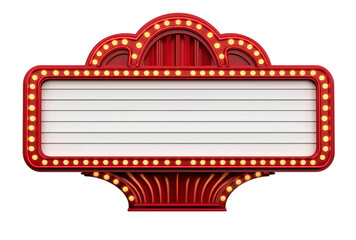 Vintage Red Marquee Sign with Lights and Blank Signboard isolated on a transparent background