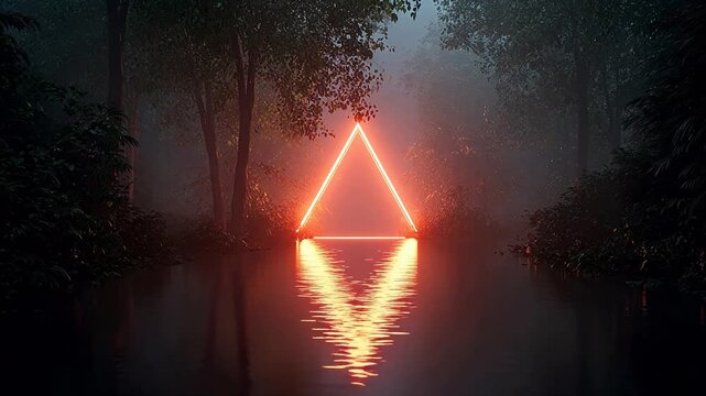 Forest river with glowing triangle