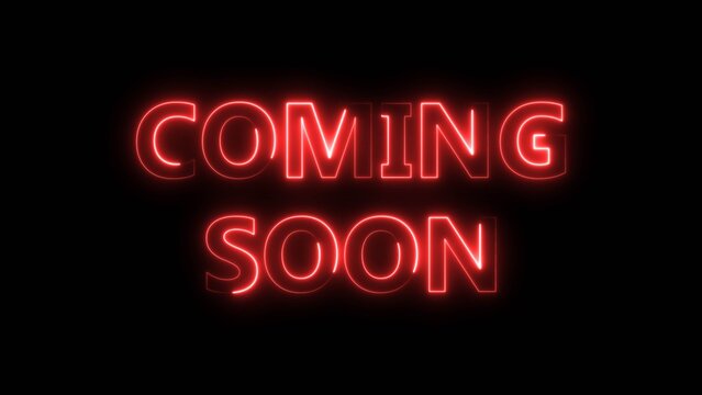 Neon bright coming soon text icon red color 4k illustration. Abstract coming soon beautiful neon bright social media.