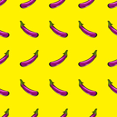 Purple Eggplant Seamless Pattern Vector Illustration