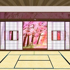桜のある和室