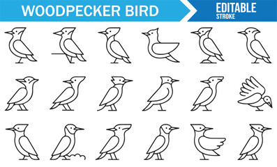 Naklejka premium Minimal Woodpecker Bird Outline Symbols Pack