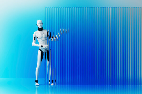 3D robot interacting with optical glass panel surface