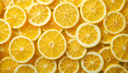 Obraz premium Fresh Lemon Slices Pattern, Vibrant Overhead View, Citrus Texture