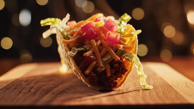 Crunchy Hard Shell Beef Taco Close Up Mexican Fast Food Cuisine