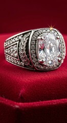 Large Diamond Ring on Red Velvet.