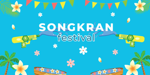 Songkran festival banner. Thai culture celebration card for web design. Vector illustration