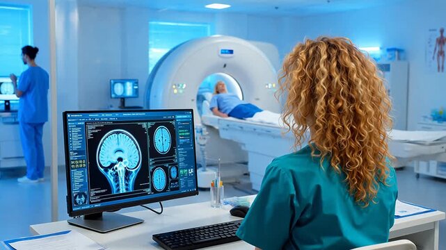 Medical professional analyzing brain scan