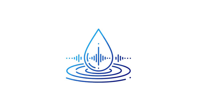 Blue gradient water drop logo with integrated sound waves and ripples symbolizing harmony